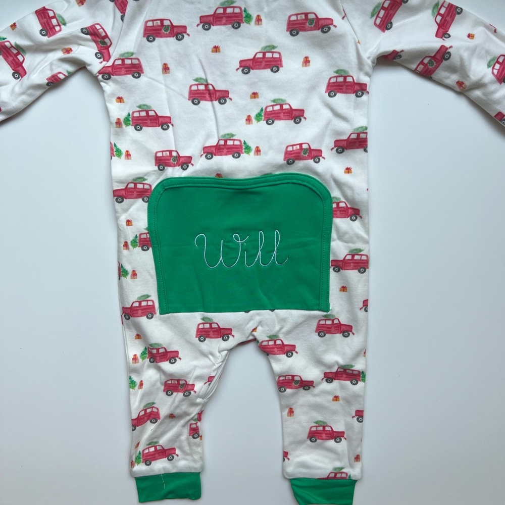 Smockingbird - Christmas Cruising Pima Cotton Zip Up Pajamas - Will Monogram
6M